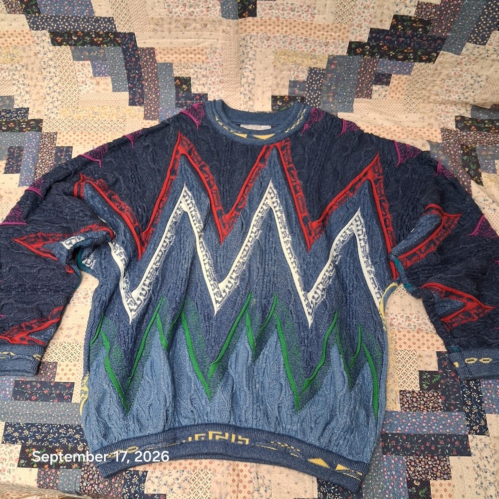 90s Vintage Coogi Blues 3D Knit Sweater Mens XL Australia Biggie Cosby Zig Zag